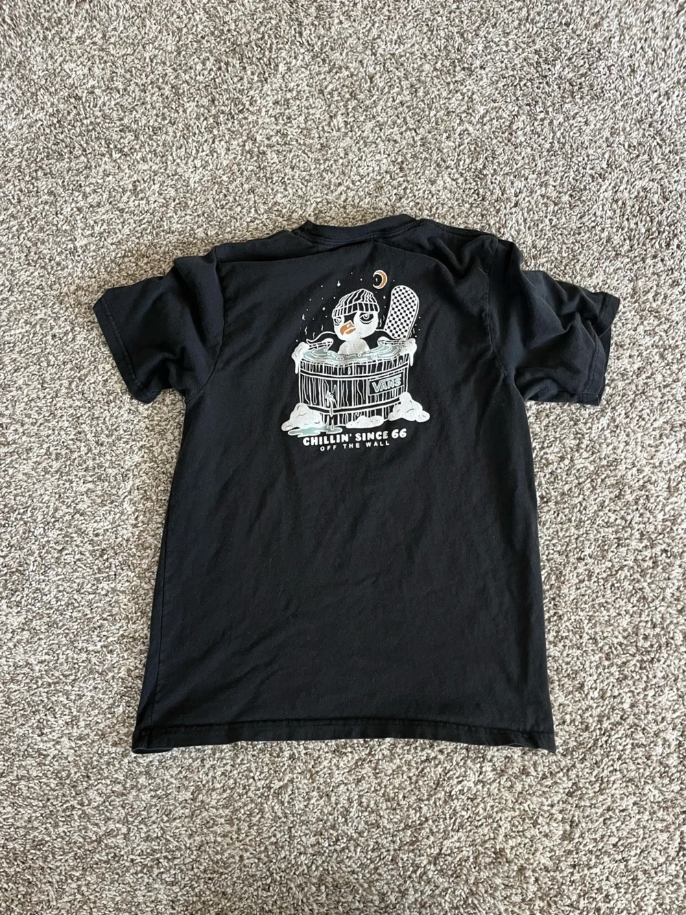 Vans Black Kids Graphic Tee with Nighttime Skateboard Design